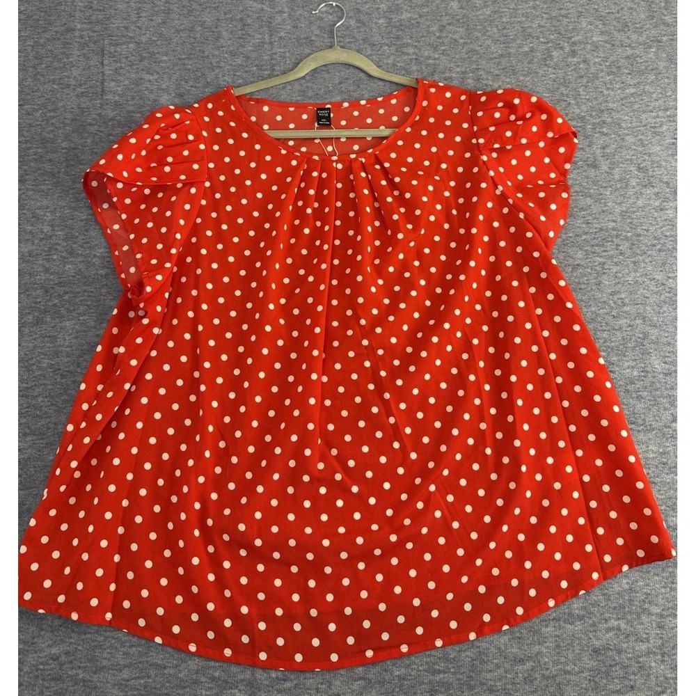 Emery Rose Women's Red Polka Dot Top‎ Short Sleeve 4XL NWOT